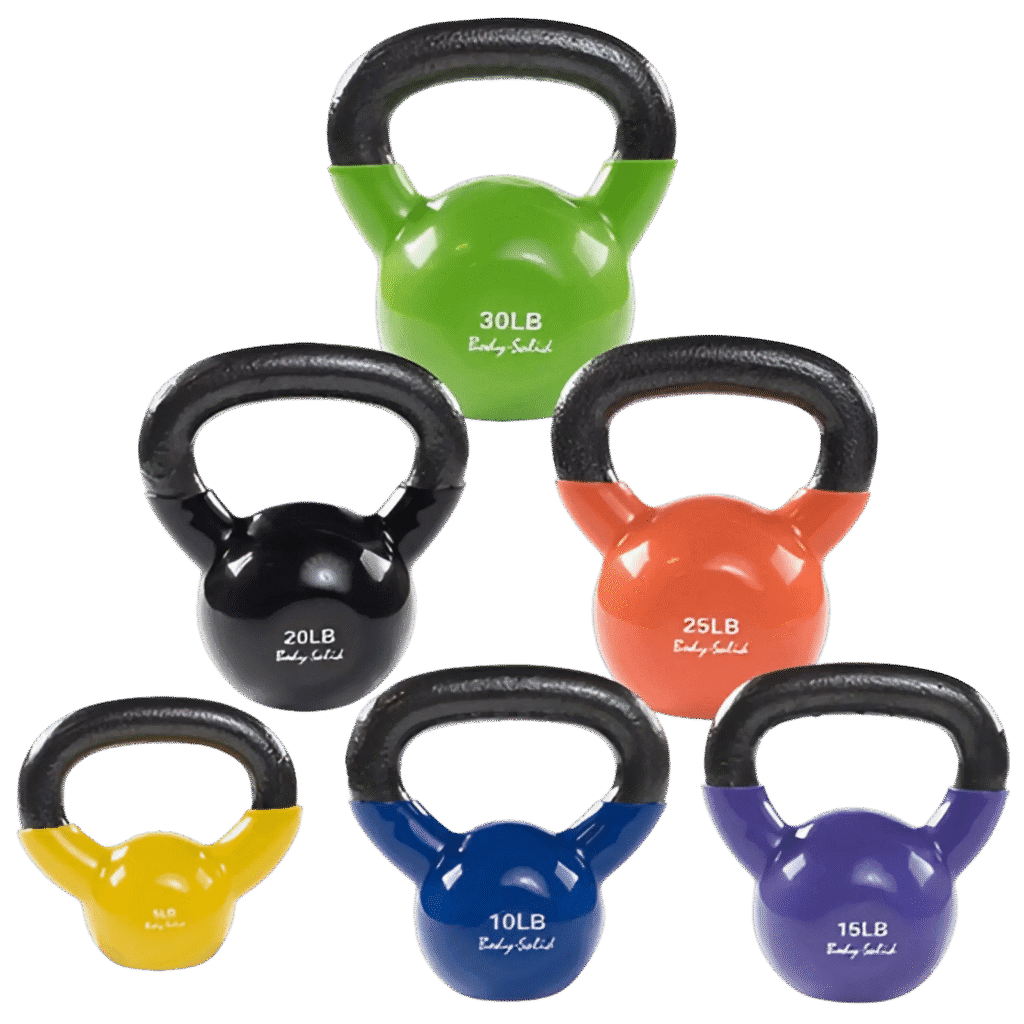 Body-Solid KBVS105PACK 5-30 lb. Vinyl Kettlebell with Rack