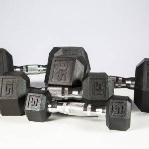 York 5-50lb York PVC Hex Dumbbell – Chrome Ergo Handle – SET