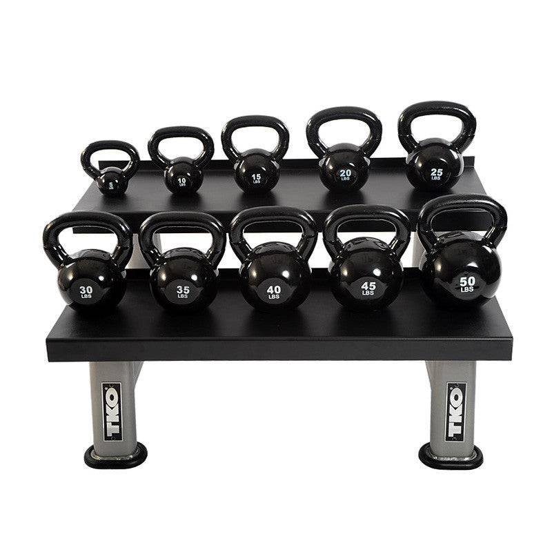 TKO 5-50 Pound Vinyl Kettlebell Set w/ 2 Tier Rack