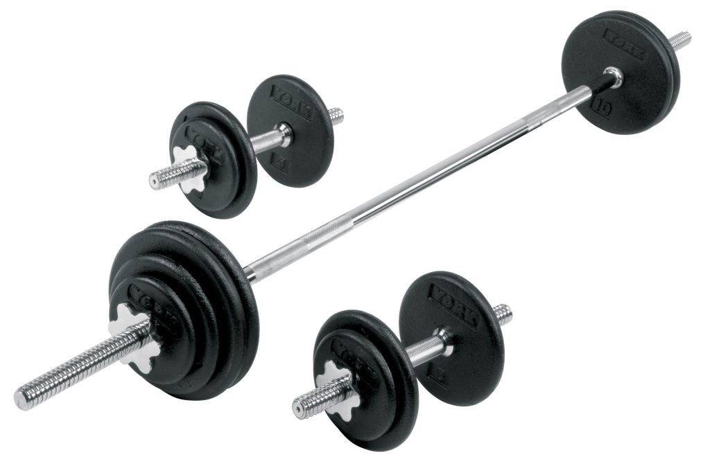 York 310 Lb Pro Cast Iron Dumbbell / Barbell Spinlock Set