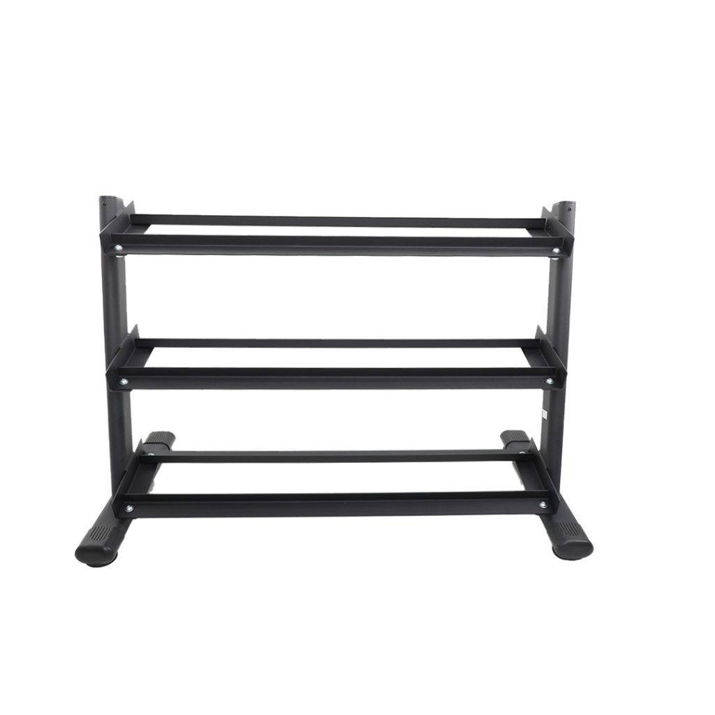 TKO 5-50 Pound Rubber Hex Straight Handle Dumbbells w/ 3 Tier Rail Rack