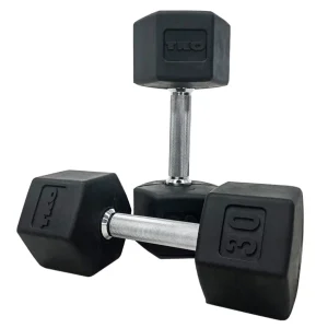 TKO 5-50 Pound Rubber Hex Straight Handle Dumbbells w/ 10 pair Vertical DB Rack