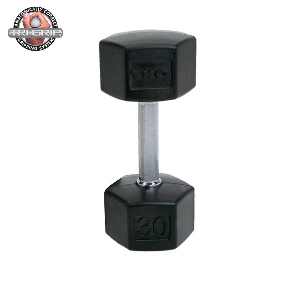 TKO 5-50 Pound Rubber Hex Straight Handle Dumbbells w/ 3 Tier Rail Rack