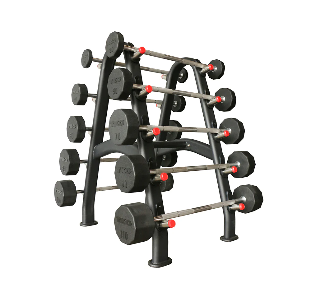 TKO 20-110 Pound Rubber Straight Barbells w/Rack