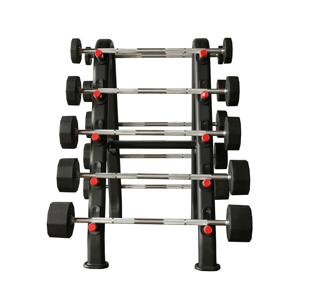 TKO 20-110 Pound Rubber Straight Barbells w/Rack