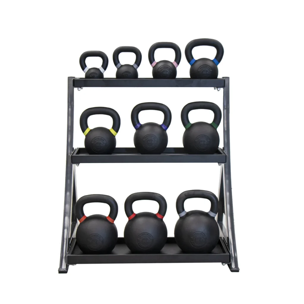 TKO 5-50 Vinyl Kettlebell Set with 3 Tier Rack