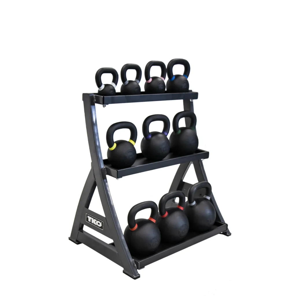 TKO 5-50 Vinyl Kettlebell Set with 3 Tier Rack