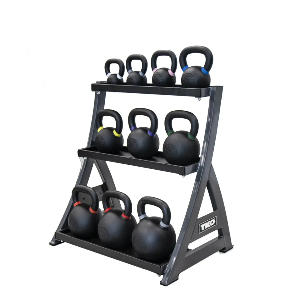 TKO 5-50 Vinyl Kettlebell Set with 3 Tier Rack