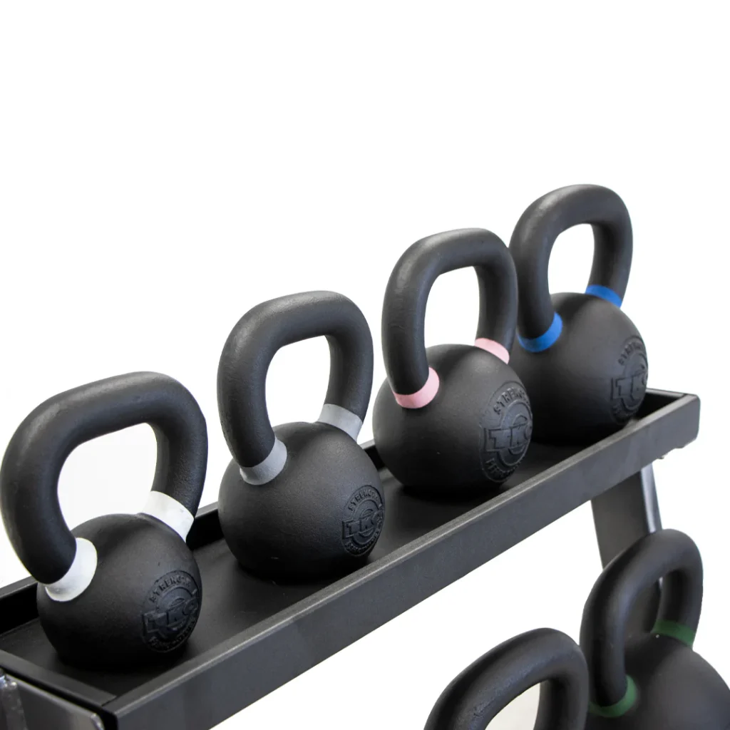 TKO 5-50 Vinyl Kettlebell Set with 3 Tier Rack