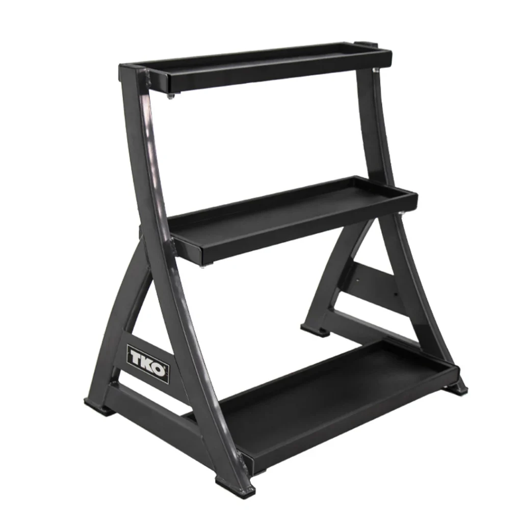 TKO 4kg-36kg Cast kettlebell set w/ 3 tier rack