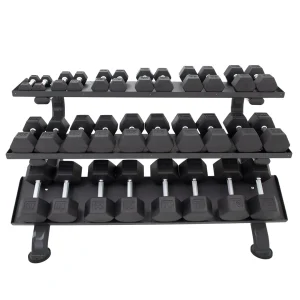 TKO 5-75 Pounds  Rubber Hex Straight Handle Dumbbells w/Horizontal DB Rack