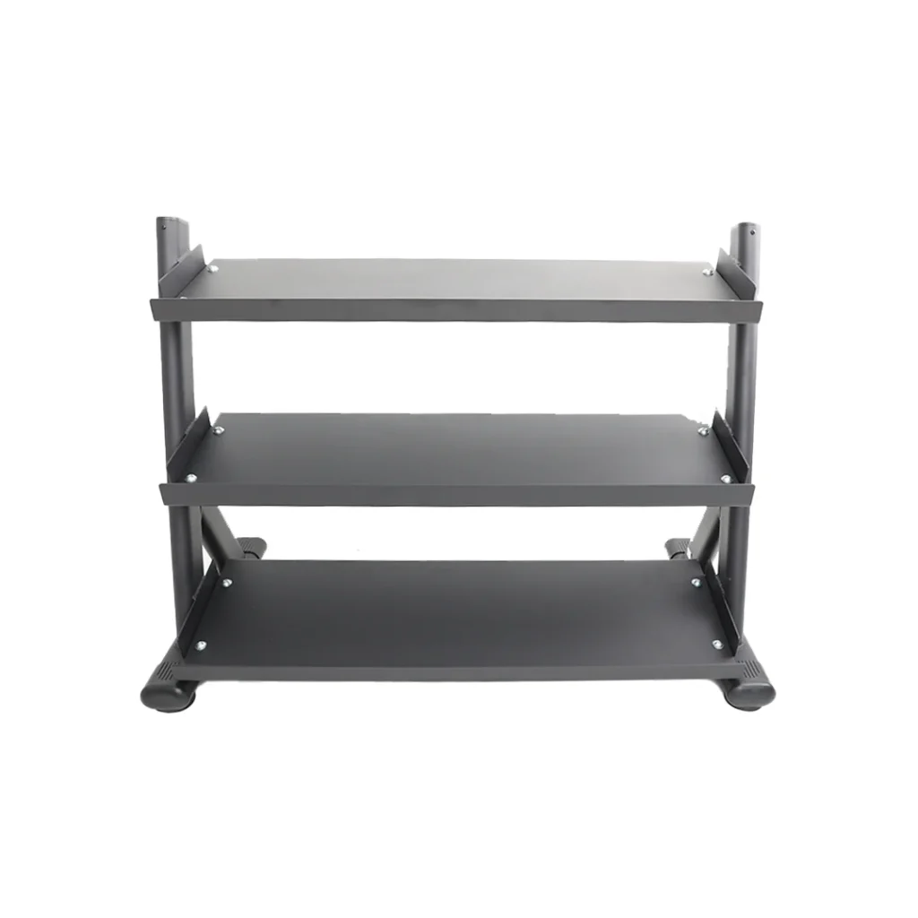 TKO 5-100 Pound Rubber Hex Straight Handle Dumbbells w/ 3 Tier Shelf Rack