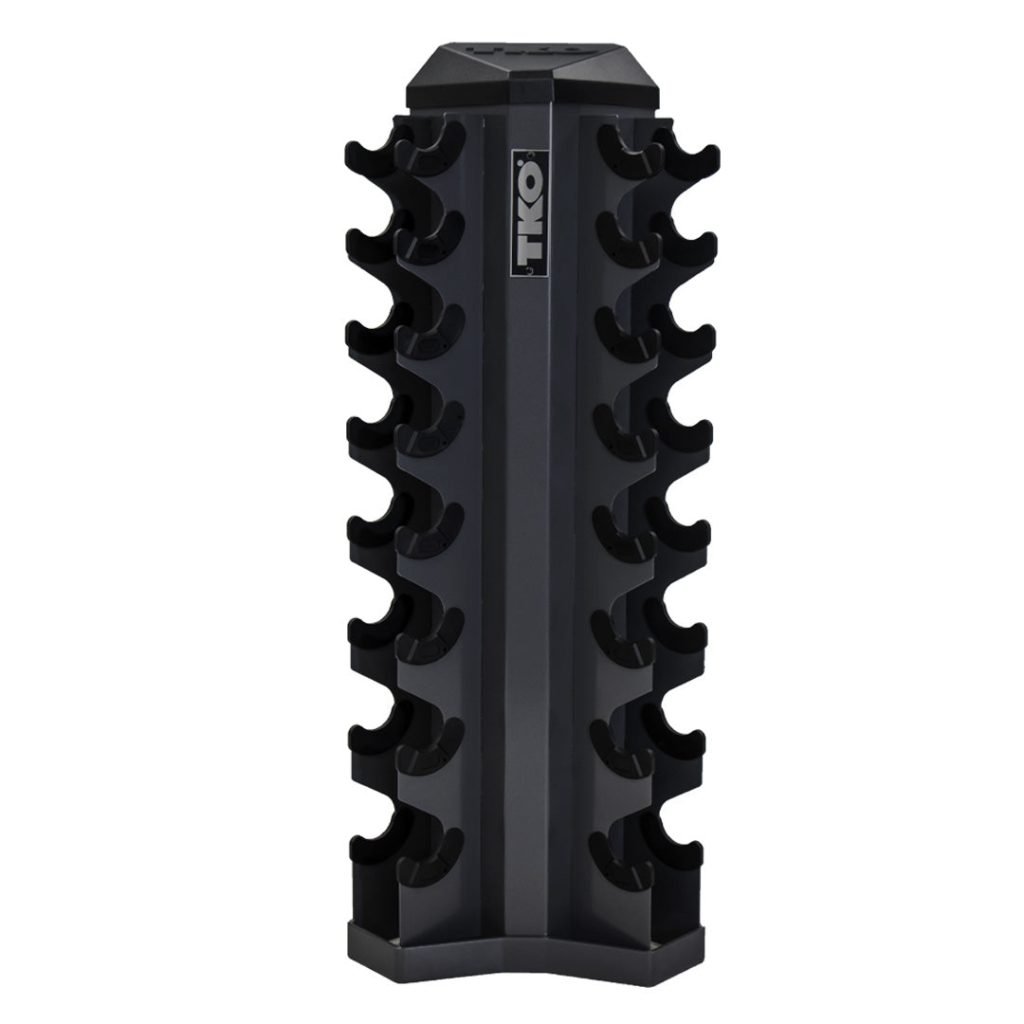 TKO 3-25 Pound Rubber Hex Straight Handle Dumbbells w/ 8pr Vertical DB Rack